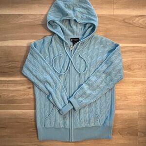 baby blue cable knit cashmere zip up hoodie